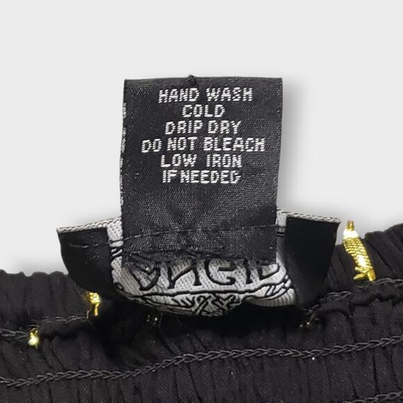 Angie Keyhole Cutout Smocked Mini Dress Black Gold Sz Small Boho Summer *FLAW* - Picture 8 of 13